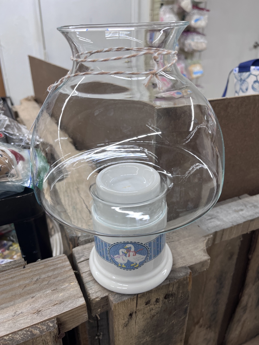 Glass Hurricane Candle Holder with Goose/Duck